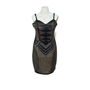 Bisou Bisou Michelle Bohbot NWT black gold and silver rhinestone studded bodycon